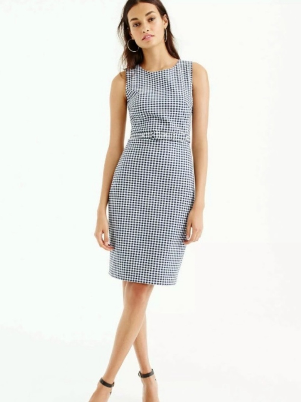 J.Crew Belted Navy White Gingham Dress
